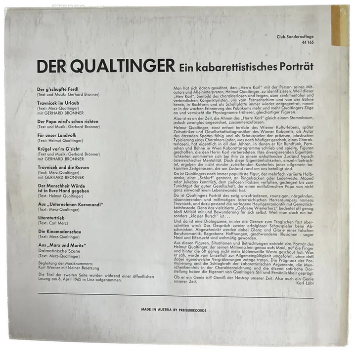 Schallplatte Der Qualtinger – Ein kabarettistisches Porträt – 44 165 - Bild 2