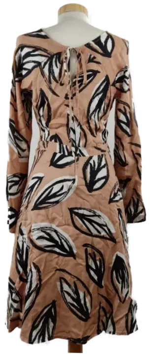 Nümph Damen Kleid hellbraun mit schwarz/weißem Blattmuster - 34 - Bild 3