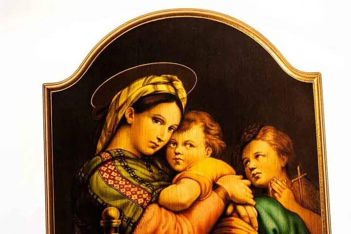 Madonna mit zwei Kindern Holztafel Holzbild sakrale Kunst - Bild 2