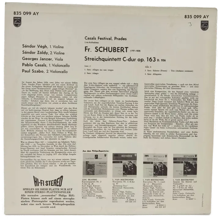 Vinyl LP - Schubert - Streichqintett C-dur - Casals Festival Prades  - Bild 2