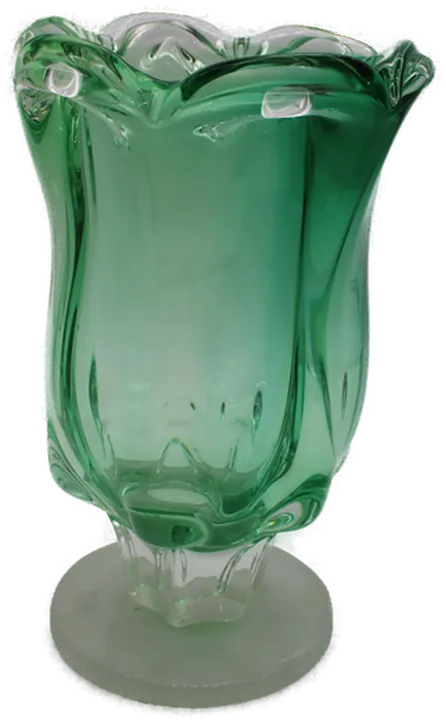 Massive grüne Vintage-Vase aus Glas mit solidem Sockel - Bild 1