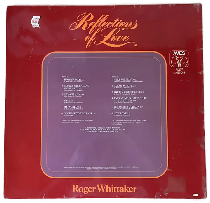 LP Schallplatte - Roger Whittaker - Reflections of Love - Bild 2