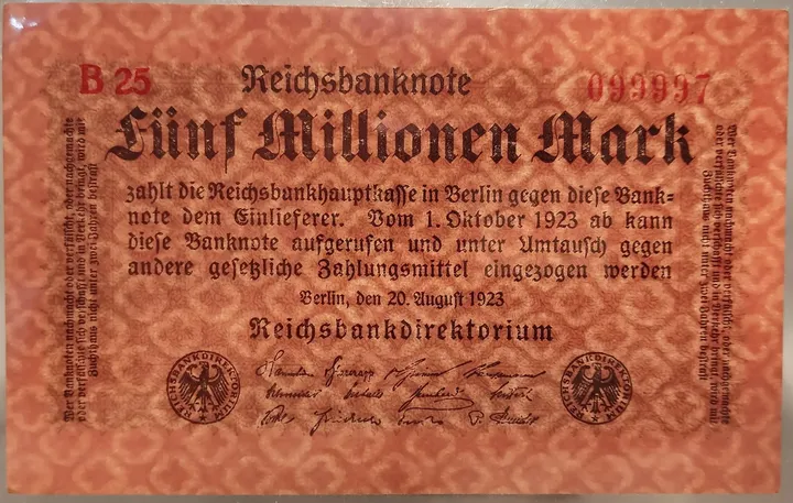 Alter Geldschein 5 Millionen Mark Reichsbanknote Weimarer Republik Berlin 1923 zirkuliert 2  - Bild 3